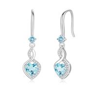 FANCIME Aquamarine Heart Infinity Dangle Drop Earrings 925 Sterling Silver March Birthstone Earrings Fine Jewellery Birthday Gifts for Women