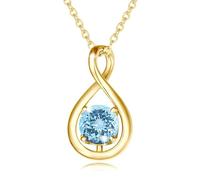FANCIME Aquamarine Necklace March Birthstone Necklace for Women Yellow Gold Plated Sterling Silver Infinity Pendant Mothers Day Fine Jewellery Gifts for Her Mom
