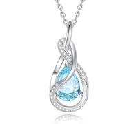 FANCIME Aquamarine Necklace March Birthstone Sterling Silver Infinity Knot Pendant Necklace Blue Gemstone Fine Jewellery Mothers Day Birthday Gifts for Her Women Mom
