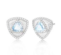 FANCIME Aquamarine Stud Earrings March Birthstone 925 Sterling Silver White Gold Plated Triangle Blue Gemstone Earring Birthday Mothers Day Fine Jewellery Gifts for Women Mom Her