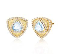 FANCIME Aquamarine Stud Earrings March Birthstone 925 Sterling Silver Yellow Gold Plated Triangle Blue Gemstone Earring Birthday Mothers Day Fine Jewellery Gifts for Women Mom Her