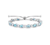 FANCIME Aquamarine Tennis Bracelets March Birthstone Sterling Silver Bolo Tennis Bracelet Blue Pear Shape Gemstone Anniversary Birthday Christmas Fine Jewellery Gifts for Women Her Mom Wife