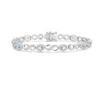 FANCIME Aquamarine Tennis Bracelets March Birthstone Sterling Silver Infinity Bracelet Blue Oval Shape Gemstone Anniversary Birthday Christmas Fine Jewellery Gifts for Women Her Mom Wife