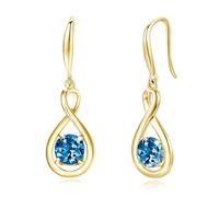 FANCIME Blue Topaz Dangle Drop Earrings 925 Sterling Silver Yellow Gold Plated Infinity November December Birthstone Earring Fine Jewellery Birthday Gifts for Women