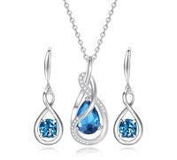 FANCIME Blue Topaz Jewellery Set December Birthstone Sterling Silver Dainty Infinity Knot Pendant Necklace Earrings Gemstone Birthday Christmas Fine Jewellery Gifts for Her Women Mom