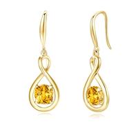 FANCIME Citrine Dangle Drop Earrings 925 Sterling Silver Yellow Gold Plated Dainty Infinity Yellow Topaz November Birthstone Earring Fine Jewellery Birthday Gifts for Women