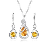 FANCIME Citrine Jewellery Set November Birthstone Sterling Silver Dainty Infinity Knot Pendant Necklace Earrings Gemstone Birthday Christmas Fine Jewellery Gifts for Her Women Mom