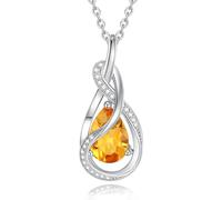 FANCIME Citrine Necklace November Birthstone Sterling Silver Infinity Knot Pendant Necklace Yellow Gemstone Fine Jewellery Birthday Christmas Gifts for Women Her Mom