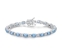 FANCIME Classic Oval Blue Topaz Tennis Braclet for Women in Sterling Silver