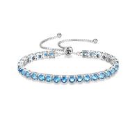 FANCIME December Birthstone Jewellery Blue Topaz Bracelet for Women Sterling Silver Tennis Bracelet Classic Bolo Adjustable Chain Fine Jewellery Anniversary Birthday Gifts for Women Mom Wife Her