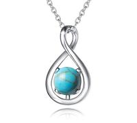 FANCIME December Birthstone Necklace 925 Sterling Silver Created Turquoise Simple Solitair Dainty Infinity Pendant Birthday Anniversary Jewellery for Women, Chain Length 16"+2" Extend