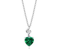 FANCIME Emerald Necklace, 14K Solid White Gold Diamond Pendant with Sterling Silver Chain May Birthstone Heart Green Gemstone Christmas Fine Jewellery Gifts for Women Her