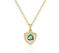 FANCIME Emerald Necklace May Birthstone 925 Sterling Silver Yellow Gold Plated Triangle Pendant Necklaces Green Gemstone Birthday Mothers Day Fine Jewellery Gifts for Women Mom Her