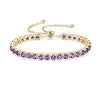 FANCIME February Birthstone Jewelry Amethyst Bracelet Gold Tennis Bracelet Bolo Adjustable Chain Fine Jewelry Anniversary Birthday Gifts for Women Mom Wife Her, 4mm Width