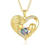 FANCIME Gold Mum Birthstone Necklace Alexandrite Mother and Child Love Heart Necklace I Love You Mum Gifts Mother's Day Gifts June Jewellery Gifts for Grandmother Mum Wife, 16"+2" Inches