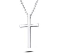 FANCIME High Polished Men's Cross Pendant Necklace in Sterling Silver | Large Heavy Crucifix Cross Pendant, Fine Jewellery Gift for Christmas Birthday, White Gold Plated, Chain Length: 24 Inch