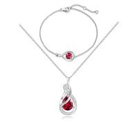 FANCIME July Birthstone Jewellery Set for Women Sterling Silver Pendant Necklace Infinity Ruby Bracelet Anniversary Birthday Mothers Day Fine Jewellery Gift for Her Wife Mom Lady