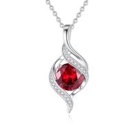 FANCIME July Birthstone Necklace for Women, Sterling Silver Round Ruby Necklace Full Love Birthday Anniversary Jewellery Gifts for Mum Wife Her