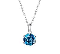 FANCIME London Blue Topaz Necklace, 14K Solid White Gold Flower Pendant with Sterling Silver Chain December Birthstone Heart Blue Gemstone Mothers Day Fine Jewellery Gifts for Women Her