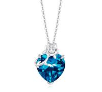 FANCIME London Blue Topaz Necklace, 14K Solid White Gold Rose Pendant with Sterling Silver Chain December Birthstone Heart Yellow Gemstone Christmas Fine Jewellery Gifts for Women Her