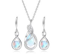 FANCIME Moonstone Jewellery Set June Birthstone Sterling Silver Dainty Infinity Knot Pendant Necklace Earrings Gemstone Birthday Christmas Fine Jewellery Gifts for Her Women Mom