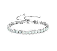 FANCIME October Birthstone Jewellery Opal Bracelet for Women Sterling Silver Tennis Bracelet Classic Bolo Adjustable Chain Fine Jewellery Anniversary Birthday Gifts for Women Mom Wife Her