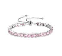 FANCIME October Birthstone Jewellery Pink Tourmaline Bracelet for Women Sterling Silver Tennis Bracelet Classic Bolo Adjustable Chain Fine Jewellery Anniversary Birthday Gifts for Women Mom Wife Her