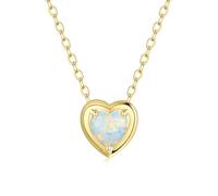 FANCIME Opal Necklace for Women, Solid 14K Yellow Gold Small Heart Shape Gemstone Birthstone Pendant Necklace Jewellery Gift for Women Her, 16" + 2" Extender