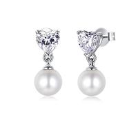 FANCIME Pearl Drop Stud Earrings for Women, 925 Sterling Silver with Pearl Pendent, June Birthstone Birthday Anniversary Jewellery Gifts For Her