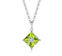 FANCIME Peridot Necklace, 14K Solid White Gold Diamond Pendant with Sterling Silver Chain August Birthstone Princess Dream Green Square Gemstone Birthday Fine Jewellery Gifts for Women Her