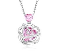 FANCIME Pink tourmaline Necklace October Birthstone Sterling Silver Rose Pendant Necklace Gemstone Birthday Christmas Fine Jewellery Gifts for Women Her Mom