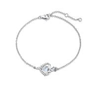 FANCIME Rose Heart June Birthstone Link Bracelet with Simulated Moonstone