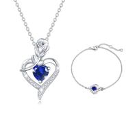 FANCIME Rose Heart September Birthstone Jewellery 925 Sterling Silver SapphireNecklace Gemstone Bracelets Anniversary Birthday Christmas Fine Jewellery Gifts for Mom Her Wife