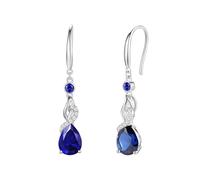 FANCIME Sapphire Dangle Drop Earrings for Women, 925 Sterling Silver with Blue Stone Teardrop Pendent, September Birthstone Birthday Anniversary Christmas Jewellery Gifts for Women Girls Her