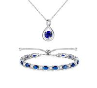 FANCIME Sapphire Jewellery September Birthstone Sterling Silver Infinity Pendant Necklace Bolo Tennis Bracelet Blue Gemstone Anniversary Birthday Christmas Fine Jewellery Gifts for Women Her Mom Wife