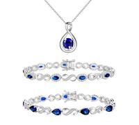 FANCIME Sapphire Jewellery Set September Birthstone for Women Sterling Silver Infinity Pendant Necklace Tennis Bracelets Gemstone Anniversary Birthday Christmas Fine Jewellery Gifts for Women Her Mom