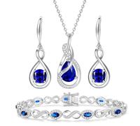 FANCIME Sapphire Jewellery Set Sterling Silver Dainty Infinity Blue Gemstone Necklace Earrings Bracelet September Birthstone Anniversary Birthday Christmas Fine Jewellery Gifts for Women Her Mom Wife