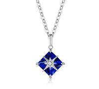 FANCIME Sapphire Necklace, 14K Solid White Gold Diamond Pendant with Sterling Silver Chain September Birthstone Princess Dream Blue Square Gemstone Birthday Fine Jewellery Gifts for Women Her