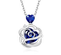 FANCIME Sapphire Necklace September Birthstone Sterling Silver Rose Flower Pendant Necklace Blue Heart Gemstone Fine Jewellery Birthday Christmas Gifts for Women Mom