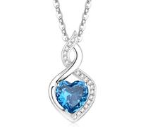 FANCIME Solid 14ct White Gold Blue Topaz Pendant Necklace, Heart Pendant with Diamond December Birthstone Necklace Birthday Anniversary Jewellery Gifts for Mum Women