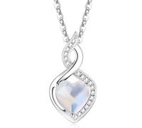 FANCIME Solid 14ct White Gold Moonstone Pendant Necklace, Heart Pendant with Diamond June Birthstone Necklace Birthday Anniversary Jewellery Gifts for Mum Women