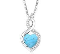 FANCIME Solid 14ct White Gold Turquoise Pendant Necklace, Heart Pendant with Diamond December Birthstone Necklace Birthday Anniversary Jewellery Gifts for Mum Women