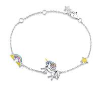 FANCIME Solid 925 Sterling Silver White Gold Plated Unicorn Bracelet Rainbow Colorful Chain Fine Jewellery Gifts for Women Girls - Length: 17 + 3 cm