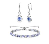 FANCIME Tanzanite Jewellery December Birthstone Sterling Silver Infinity Earrings Bolo Tennis Bracelet Gemstone Anniversary Birthday Christmas Fine Jewellery Gifts for Women Her Mom Wife