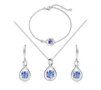 FANCIME Tanzanite Jewellery Set December Birthstone for Women Sterling Silver Dainty Infinity Necklace Bracelet Earrings Gemstone Birthday Anniversary Christmas Fine Jewellery Gifts for Women Her Mom