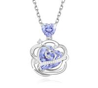 FANCIME Tanzanite Necklace December Birthstone Sterling Silver Rose Pendant Necklace Gemstone Birthday Christmas Fine Jewellery Gifts for Women Her Mom