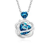 FANCIME Topaz Necklace December Birthstone Sterling Silver Rose Flower Pendant Necklace Blue Heart Gemstone Fine Jewellery Birthday Christmas Gifts for Women Her Mom