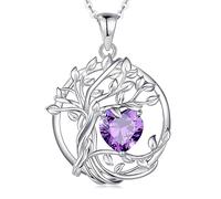 FANCIME Tree of Life Birthstone Necklace for Women Sterling Silver Tree Jewellery Amethyst Pendant February Birthstone Purple Gemstone Anniversary Birthday Christmas Gifts for Wife Her Mom