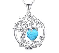 FANCIME Tree of Life December Birthstone Necklace for Women Sterling Silver Tree Jewellery Created Turquoise Pendant November Gemstone Anniversary Birthday Fine Jewellery Gifts for Wife Mom Her