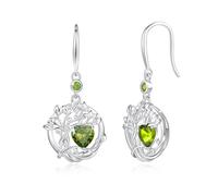 FANCIME Tree of Life Earrings 925 Sterling Silver Dainty Green Peridot Dangle Drop Gemstone Earring August Birthstone Fine Jewellery Birthday Gifts for Her Women